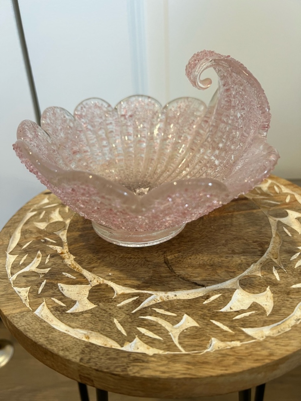 VTG Fratelli Toso Murano Textured Handblown Pink Glass Decorative Bowl